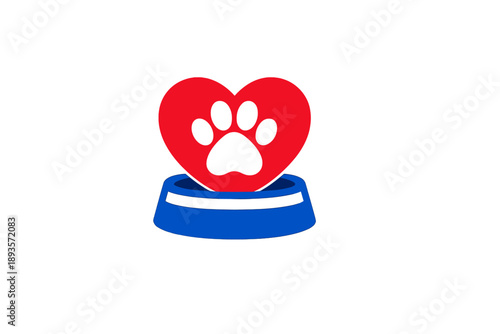 Heart and paw design on a pet bowl showing love for animals and pet care in a simple style, suitable for animal lovers and pet owners