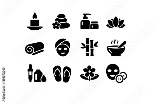 Collection of spa and wellness icons representing relaxation and self-care treatments