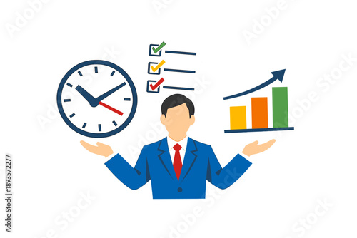 Business professional showing time management and growth through charts and tasks in a corporate setting during work hours