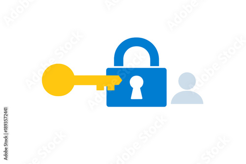 Graphic shows a key unlocking a padlock next to a user icon, representing security and access control on a digital platform