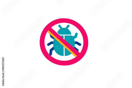 Sign showing a bug crossed out with a line, indicating no pests allowed for clean spaces in gardens and homes