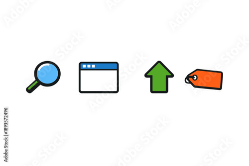 Searching and browsing symbols used in digital interfaces with clear icons representing common web actions