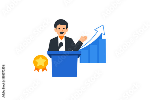 Speaker presents data on growth during a business event in a conference setting