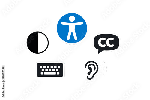 Symbols showing accessibility features used in digital content and tools available for users during online activities