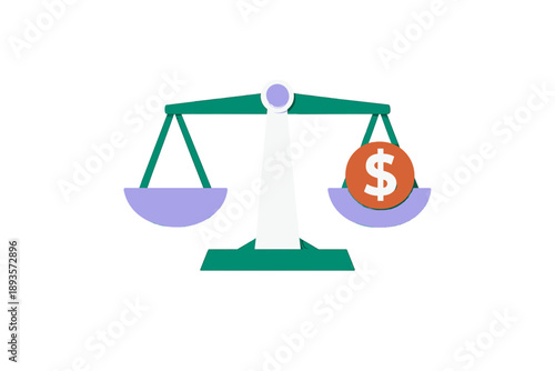 Balancing scales representing money and values in a simple graphic design concept