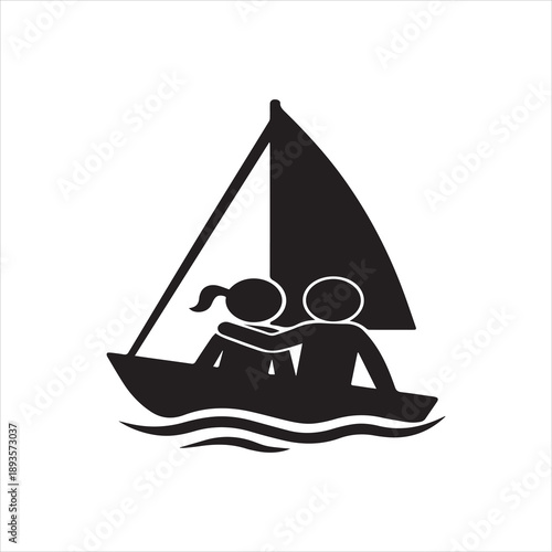  Silhouette couple sailing in a boat on water Vector illustration