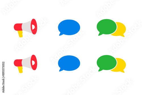 Symbols of communication used for announcements and dialogues representing ideas in a simple design suitable for digital platforms