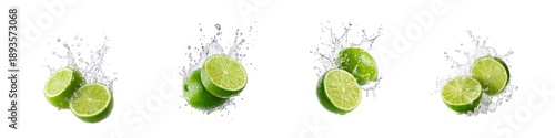 Set of lime splash isolated on transparent background