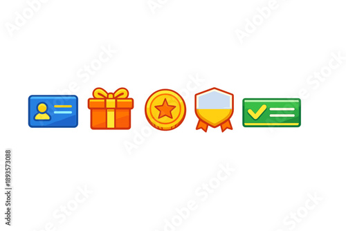 Icons represent different types of awards and recognitions in a digital form used for social media and online platforms to enhance user experience and engagement