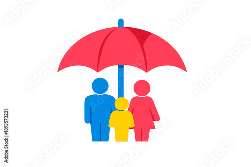 Families stand together under a colorful umbrella in a simple display showing unity and protection during a group outing in a park on a sunny day