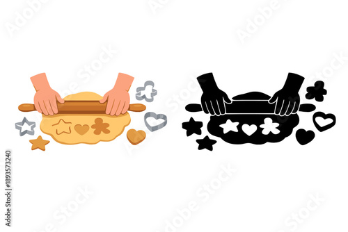 Hands roll dough to make cookies with different shapes in a bright kitchen setting during the afternoon