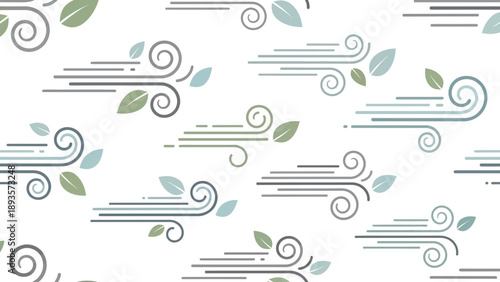 Breezy Wind Gusts and Falling Leaves Seamless Pattern Illustration for Nature Backgrounds