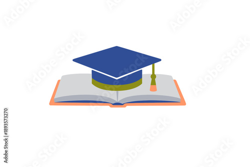Graduation cap placed on an open book with a colorful background as a symbol of learning and achievement