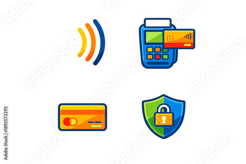 Payment methods using contactless technology and security features for online transactions displayed in a simple layout
