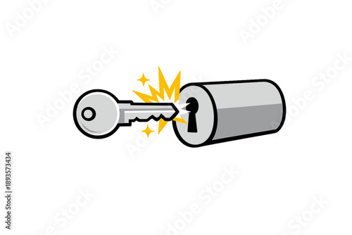 Unlocking a lock with a key showing sparks and turning motion