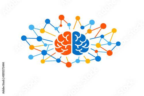 Brain design showing connections and networks in different colors during a digital art display