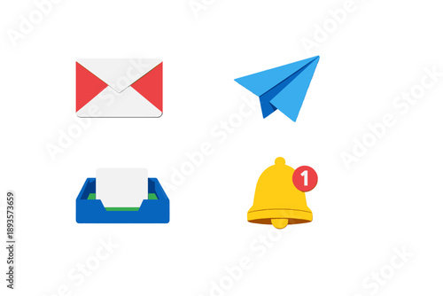 Different icons shown on a digital screen represent messages, notifications, and actions common in modern communication