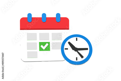 Calendar and clock show time management and scheduling in daily activities for planning and organization in life and work