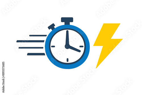 Stopwatch and lightning bolt symbolize speed and time management for a quick task or activity in a modern design setting