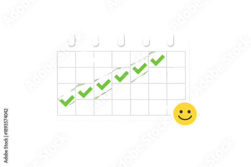 Tracking progress on a checklist with check marks and a smiley face next to a calendar layout in a simple design