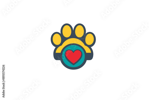 Logo design showing a colorful paw print with a heart inside, made for a pet care service located in a urban area for animal lovers