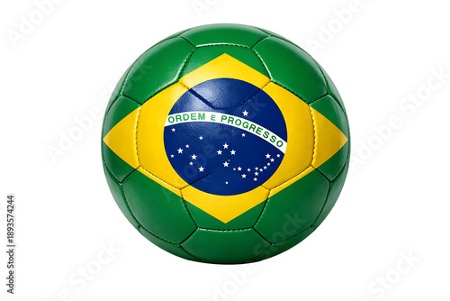 Brazil Flag Soccer Ball Isolated on Black Background, 3D Render Football Concept for World Cup, Championship and Fan Support