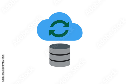 Cloud storage and data synchronization between a cloud symbol and a database, representing digital connectivity and modern technology