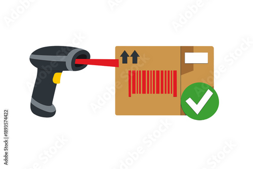 Scanning a package with a handheld barcode reader for inventory control in a warehouse setting during working hours