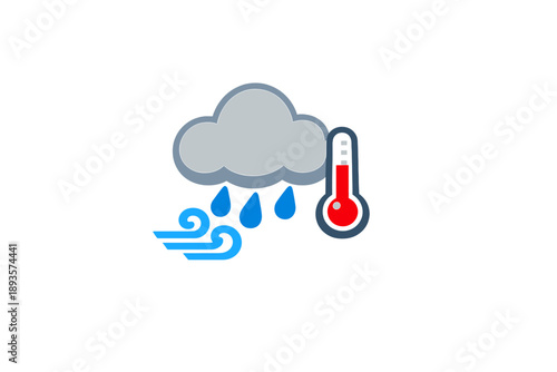 Weather icon showing rain, wind, and temperature for a weather forecast in a simple graphic style