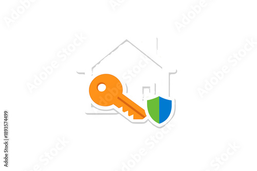 House with key and shield symbol showing security and home protection concept in a modern design setting