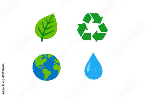 Green symbols showing nature, recycling, and water in a simple design for environmental awareness and conservation efforts