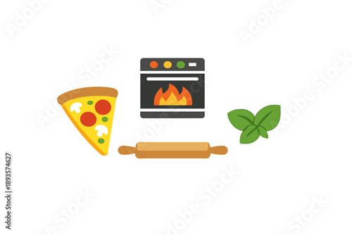 Making pizza with dough, toppings, and fresh herbs in a kitchen oven at home during a weekend afternoon cooking session