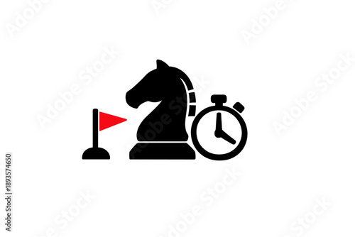 Chess horse with clock and flag shows a timed game in progress during a tournament in an indoor setting