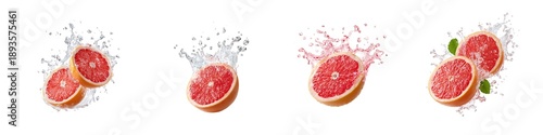 Set of grapefruit splash isolated on transparent background