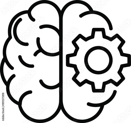 Vector  illustration of Human brain icon with gear cog for logical thinking isolated on transparent background