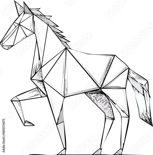 Origami horse icon, minimal outline, polygon fold structure 