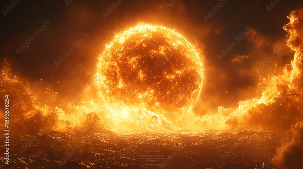 Obraz premium Fiery Sun Blazing Through Cosmic Flames