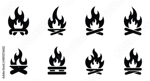 Black silhouettes of various campfire and flame designs