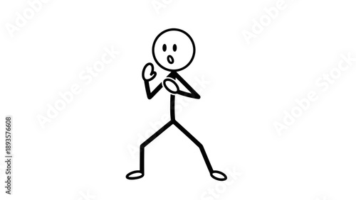 Simple stick figure illustration of a person dancing with a surprised expression.