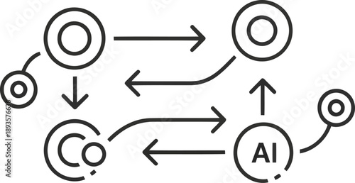 Vector  illustration of Artificial intelligence collaboration process diagram line icon isolated on transparent background