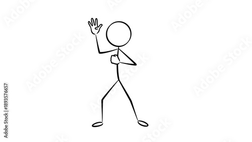 Simple stick figure waving hand in greeting or farewell gesture.