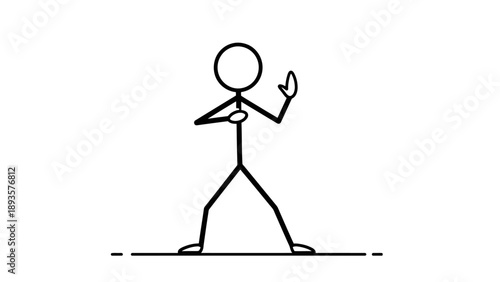 Simple stick figure illustration of a person gesturing or dancing.