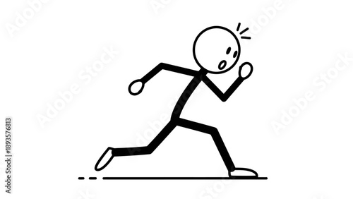 Simple stick figure running with a shocked expression.