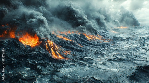 Fiery Volcanoes Erupting Ocean