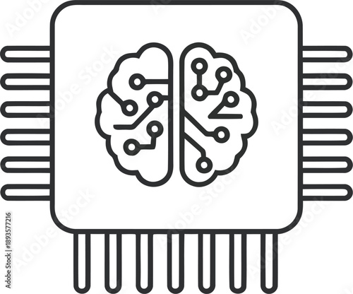 Vector  illustration of Digital brain inside a CPU processor chip icon isolated on transparent background