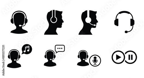 Black and white icons depicting customer service representatives with headsets