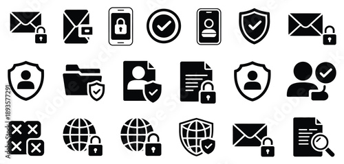 Privacy policy security icon set. vector