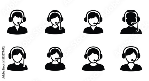 Black and white icons depicting customer service representatives with headsets