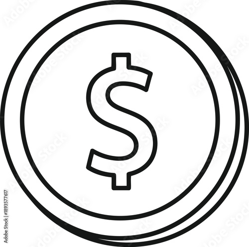Vector  illustration of Dollar coin currency symbol line art icon isolated on transparent background