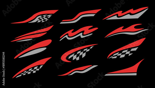 Red and grey Racing livery decal element set for cars or motorcycles 